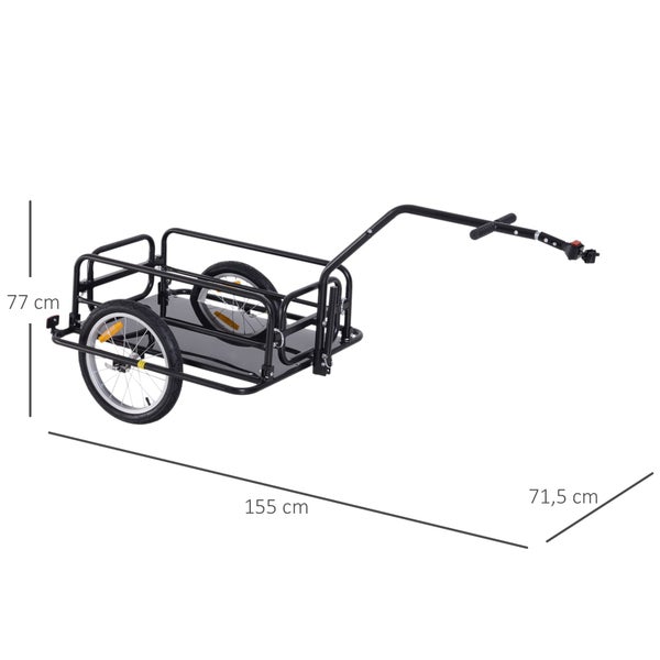 HOMCOM Fahrradanhänger, Lastenanhänger, 40 kg Belastbarkeit, klappbar, 155 x 71,5 x 77 cm, Stahl, Gummi, Schwarz