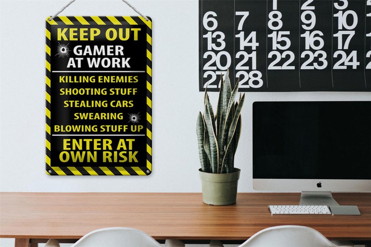 Blechschild Spruch 20x30cm keep out gamer at work own risk