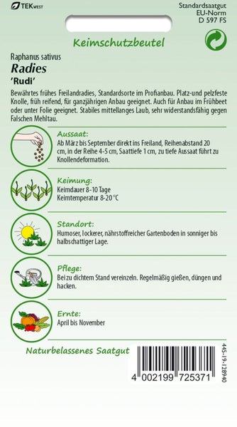 Radieschen 'Rudi' Saatgutpackung mit Anbauhinweisen