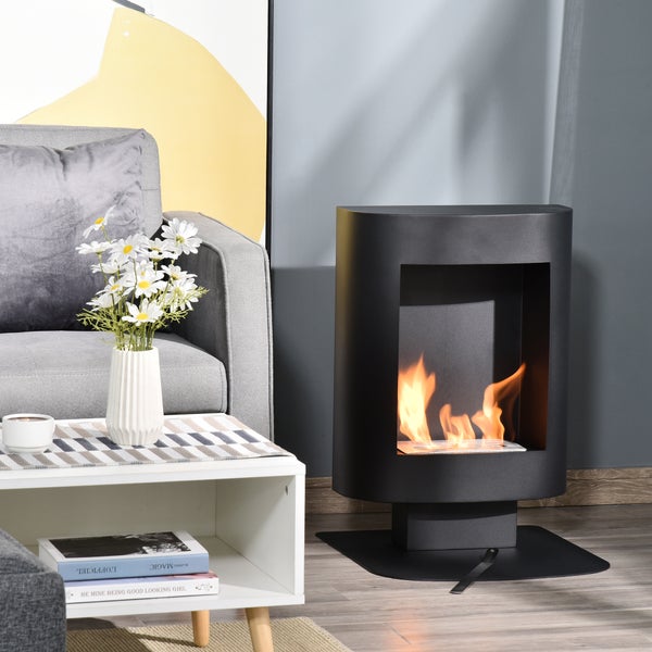 HOMCOM, Ethanol-Kamin, Bio-Ethanol-Brenner, 46,5B x 53T x 65H cm, Stahl, Schwarz