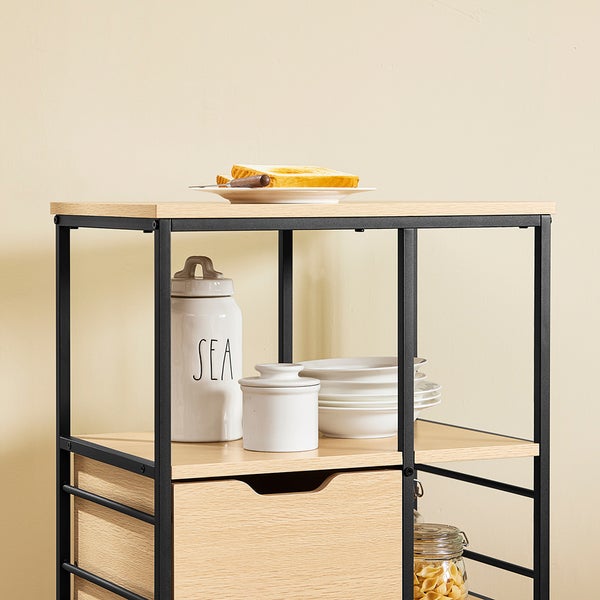 Küchenregal mit Schublade und Lebensmitteln