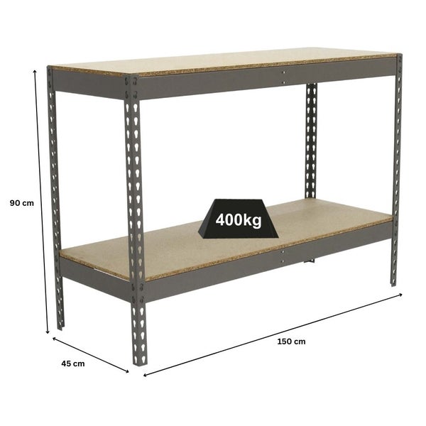 Schwerlastregal MINI WOOD YETI TWO | HxBxT 90x150x45cm | Fachlast 400kg | Grau