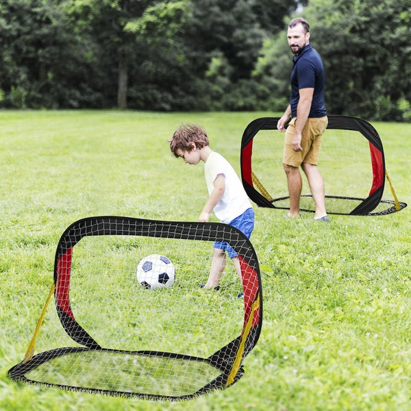 HOMCOM 2er Set Fußballtore, Faltbares Fußballnetz für Kinder, 120 x 80 x 80 cm, Stahl, Polyester, Schwarz