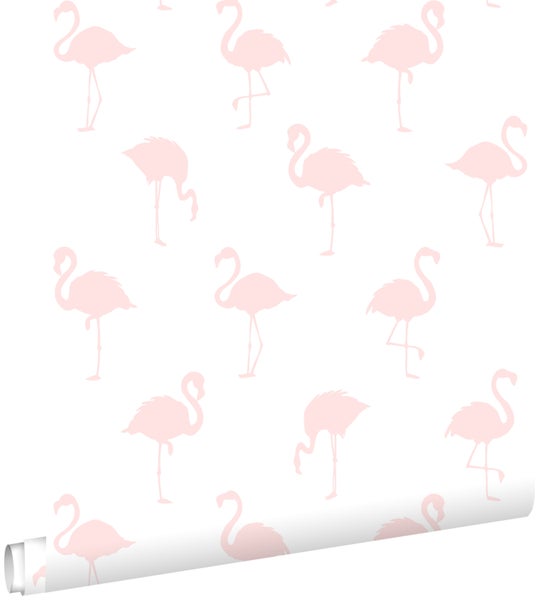 ESTAhome Tapete Flamingos Hellrosa und Weiß - 53 cm x 10.05 m - 138918
