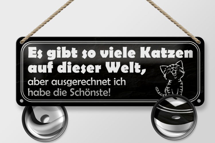 Blechschild Spruch 27x10cm es gibt so viele Katzen auf Welt Dekoration