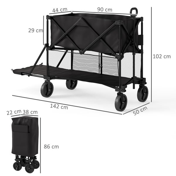 Outsunny Gartenwagen 200 kg belast zweistufige Transportwagen mit herausnehmbare Plane Griff  Rädern Lenkachse klappbar Bollerwagen Handwagen Gartenkarre Gerätewagen für Haus, Garten Schwarz