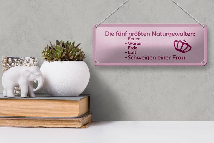 Blechschild Spruch 27x10cm Naturgewalten Schweigen der Frau Dekoration