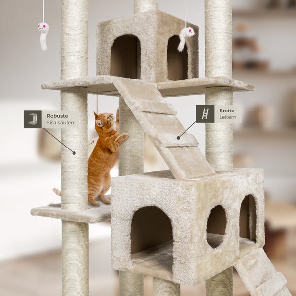 Kratzbaum tectake Knuti inklusive 2 Treppen, 4 Spielmäusen und Kippschutz 186 cm beige
