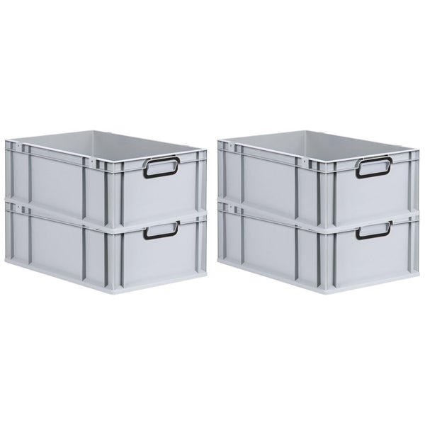 PROREGAL SuperSparSet 4x Eurobox NextGen Color, HxBxT 22x40x60cm, 44 Liter, Griffe schwarz geschlossen, Verstärkter Boden, Grau, Eurobehälter, Transportbox, Transportbehälter, Stapelbehälter