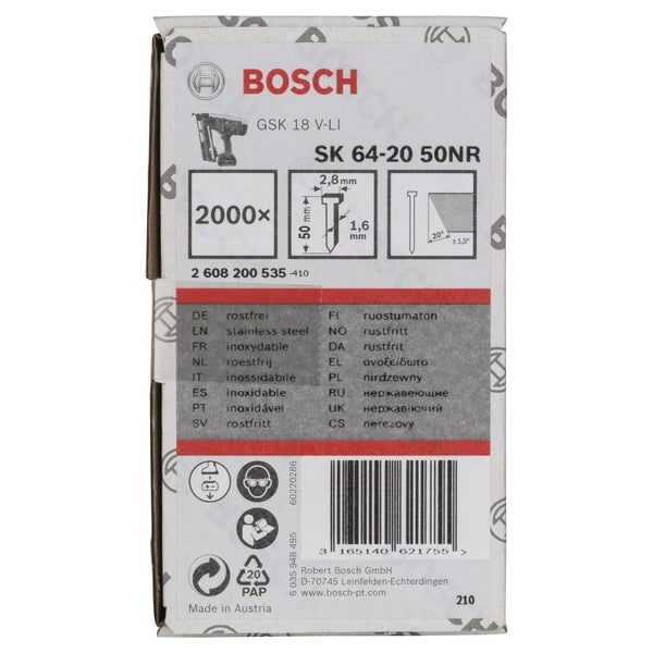 Bosch SK 64-20 50NR Nägel, 2000 Stück, rostfrei