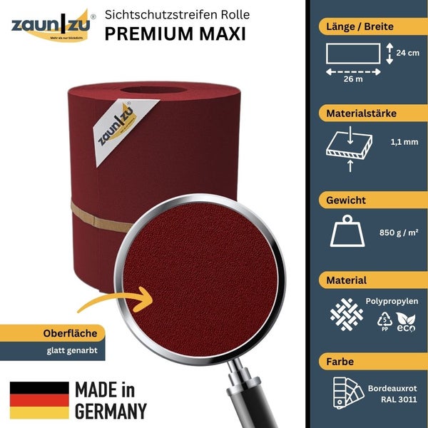 Zaun zu Premium Maxi Sichtschutzstreifen Rolle aus Polypropylen, 26 Meter lang und 24 Zentimeter breit