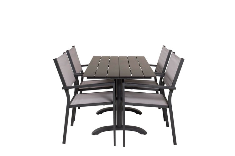 Denver Gartenset Tisch 120x70cm, 4 Stühle Copacabana, schwarz,grau. 120 X 72 X 70 cm