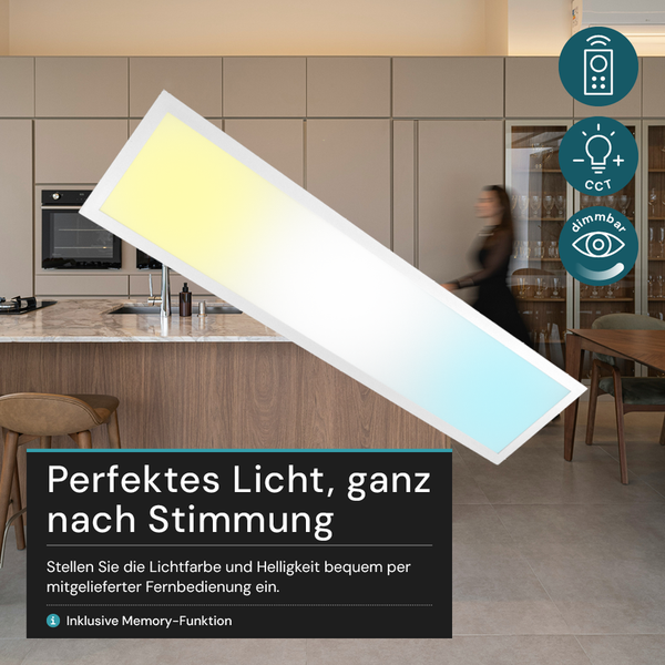 Deckenleuchte mit verstellbarer Lichtfarbe und Helligkeit in einer modernen Küche.