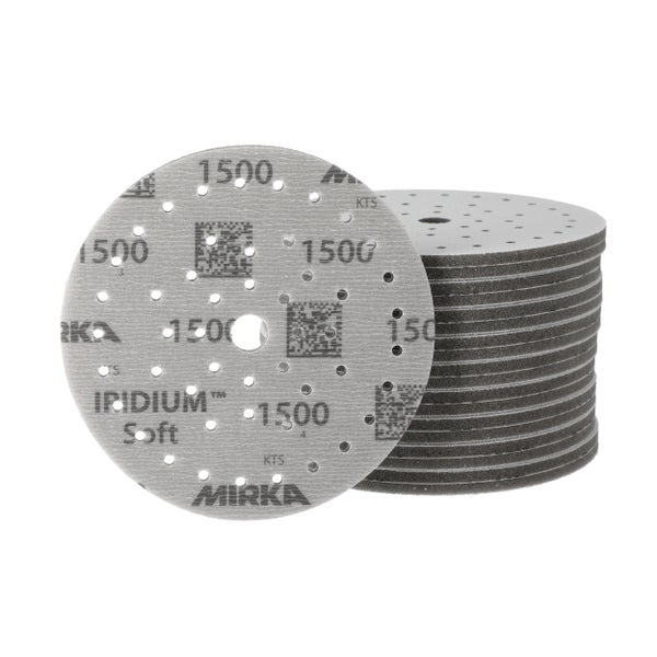 Mirka Iridium Soft Schleifscheiben Ø 150 mm / Korn P1500 / Klett Multifit / 20 Stück / schaumbasiertes Schleifmittel für präzises Trockenschleifen, Klarlackschliff, Finish