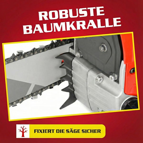 Nahaufnahme einer Kettensäge mit robuster Baumkralle
