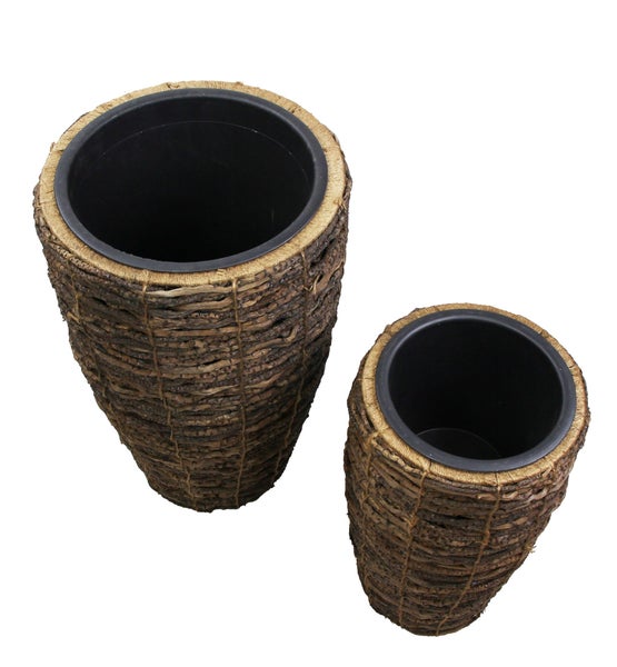FRANK FLECHTWAREN | Übertopf Coconut, 2er Set, HOLZ, METALL, Ø 25 x 45 cm, Einsatz Ø 18 x 19 cm, Ø 35 x 55 cm, Einsatz Ø 27 x 26 cm