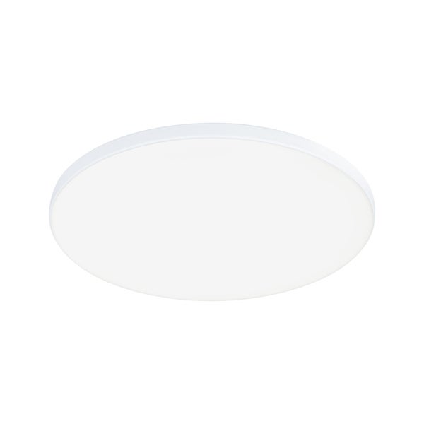 Weiße, runde LED-Deckenleuchte im flachen Design.