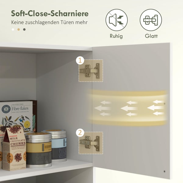 HOMCOM Küchenschrank, Hochschrank mit Mikrowellenablage, Buffetschrank mit Soft-Close-Tür, Aufbewahrungsschrank Vitrinenschrank für Küche Esszimmer 79x40x175 cm Weiß