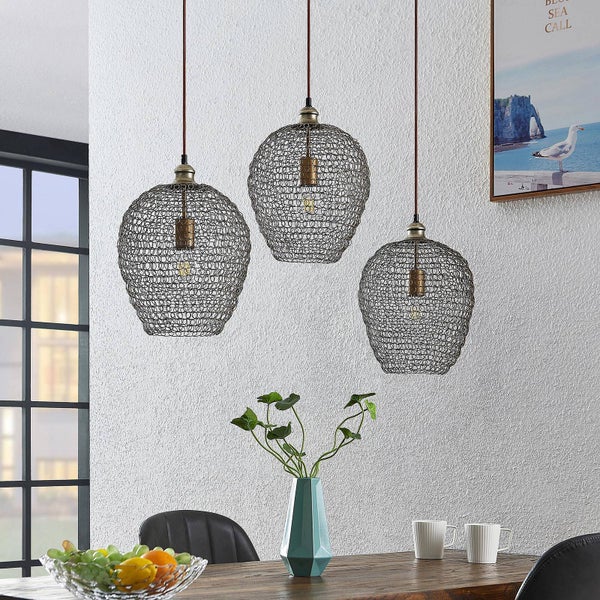 Lindby Pendelleuchte Benja (Retro, Vintage Antik) in Schwarz aus Metall (3 flammig E27) - Deckenlampe Esstischlampe Hängelampe Hängeleuchte Wohnzimmerleuchte