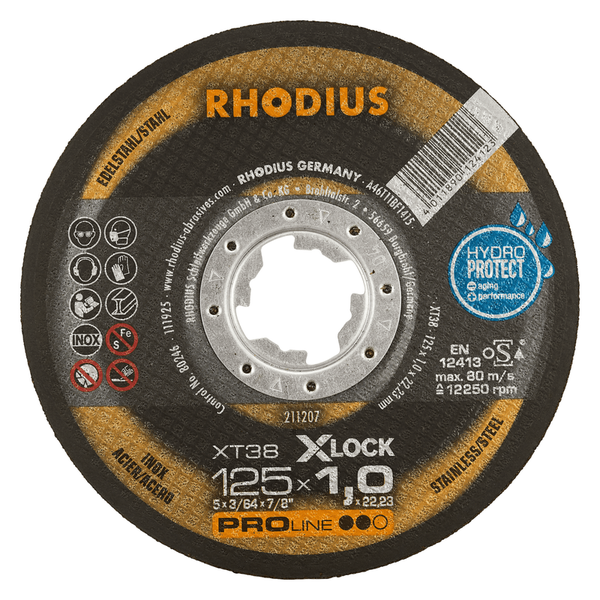 RHODIUS Trennscheibe XT38 X-LOCK, 25 Stück, 125 x 1,0 x 22,23 mm für Edelstahl, Stahl, Metall, PROline