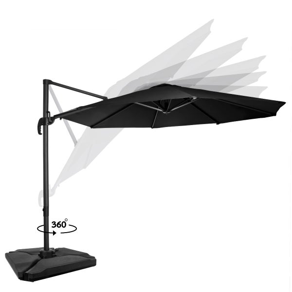 VONROC Premium Sonnenschirm Ampelschirm mit Schirmständer - Neigbar, Rund, 300CM - Sonnenschutz für Balkon, Terrasse & Garten - Sonnenschirm groß inklusive Schutzhülle - Bardolino Antrazit