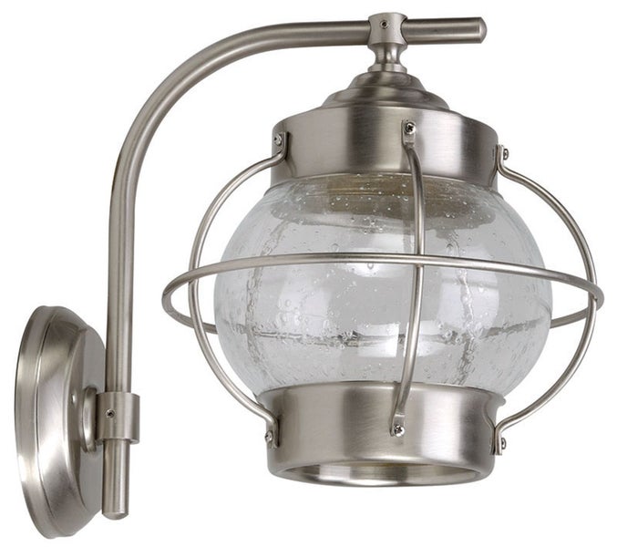 Wandleuchte mit kugelförmigem Glasschirm und Metallrahmen