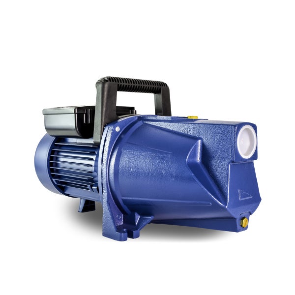 Blaue Gartenpumpe mit Tragegriff