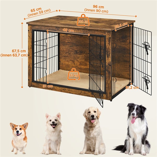 Hundebox mit den Maßen Länge 96 cm, Breite 65 cm und Höhe 67,5 cm