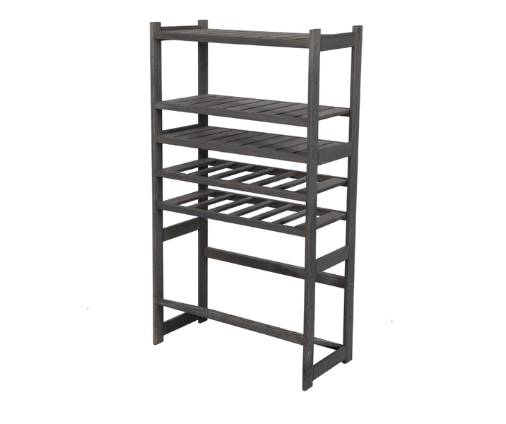 PROREGAL Getränkekisten- & Weinregal SPREEWALD HxBxT 124x70x33cm 12 Flaschen auf 2 Ebenen + 1 Ebene für Kisten + 3 Ablagen Massives Kiefernholz Grau geölt