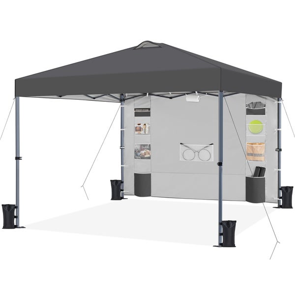 Grauer Faltpavillon mit Seitenteilen und Aufbewahrungstaschen