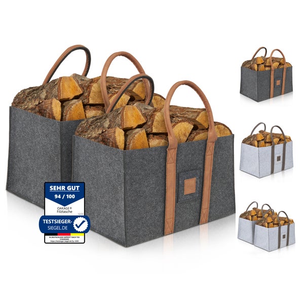 OAKAGE® DuoPack Dunkelgrau Holzkorb und Filzshopper - Dein Alltagsbegleiter - 50x32x30cm