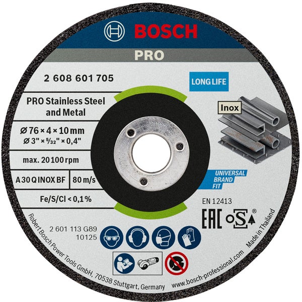 Bosch PRO Stainless Steel and Metal Schleifscheibe 76 x 4 x 10 mm - 2608601705