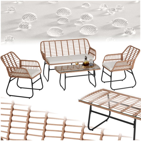 Rattan Sitzgruppe tectake Molfetta XL höhenverstellbare Kunststofffüße für 4 Personen natur