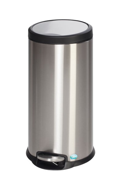 PROREGAL Robuster Tretabfallsammler Mit Fußpedal Gedämpftes Schließen 30 Liter HxBxT 63 x 31 x 37 cm Edelstahl Silber