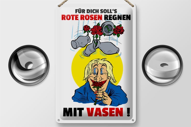 Blechschild Spruch 20x30cm Für dich Rosen regnen mit Vasen