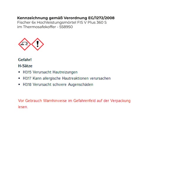 fischer Hochleistungsmörtel FIS V Plus 360 S, 360 Milliliter Kartusche mit rotem Kunststoffkoffer.