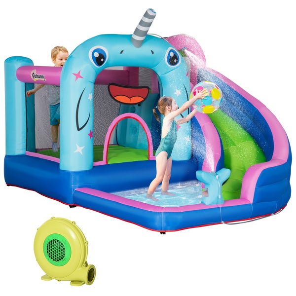 Outsunny Aufblasbare Hüpfburg mit Gebläse, Wasserspielcenter inkl. Sicherheitsnetz, Wasserrutsche, Spielburg Wasserpark für Kinder 3 bis 8 Jahre, 330 x 280 x 200cm