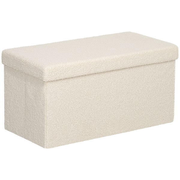 HOMCOM Sitzbank mit Stauraum faltbar Polsterbank mit Samtoptik, Sitztruhe, Truhenbank für Wohnzimmer Schlafzimmer Flur 76 x 38 x 38 cm, Cremeweiß