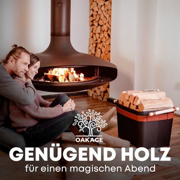 OAKAGE® LuxeLeather Holzkorb Veganes Leder - mit ausreißsicheren Holzgriffen - 50x40x35cm