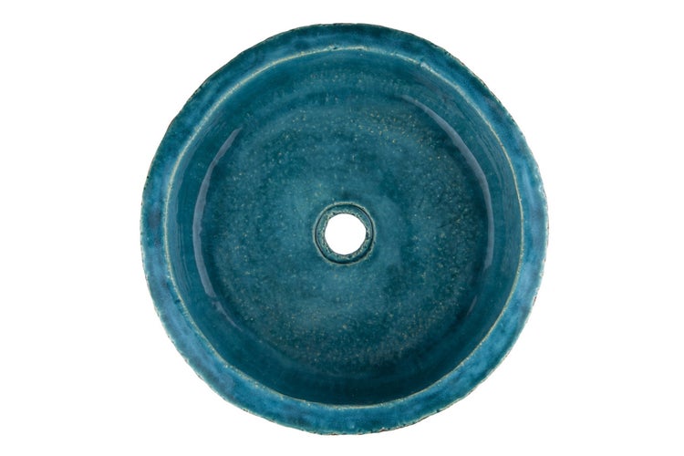 Blaues Keramik Waschbecken von oben