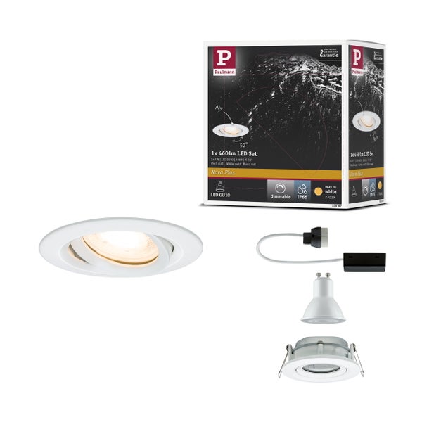 LED Einbauleuchte Nova Plus Einzelleuchte schwenkbar IP65 rund 93 mm 30° GU10 7W 460lm 230V dimmbar 2700K Weiß matt