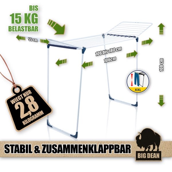 Wäscheständer mit einer Traglast bis zu 15 Kilogramm