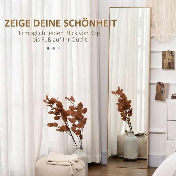 HOMCOM Standspiegel, Ganzkörperspiegel mit Holzmaserung, Ankleidespiegel, Schminkspiegel für Schlafzimmer, Wohnzimmer und Eingangsbereich, Silber+Hellbraun, 40 x 150 cm