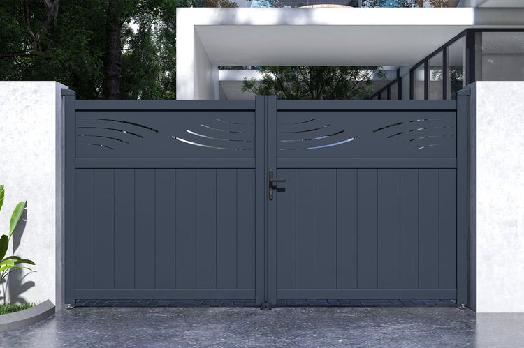 Doppelflügeltor aus Aluminium 3m HALTI 300B160 Grau