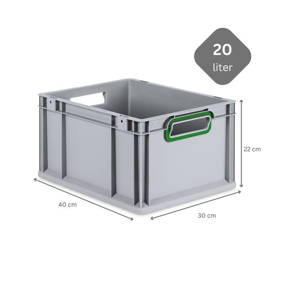 PROREGAL Spar Set 8x Eurobox Nextgen Color HxBxT 22 x 30 x 40 cm 20 Liter Griffe Grün Offen Glatter Boden Eurobehälter Transportbox