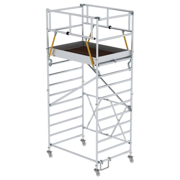 Rollgerüst aus Aluminium mit Holzplattform