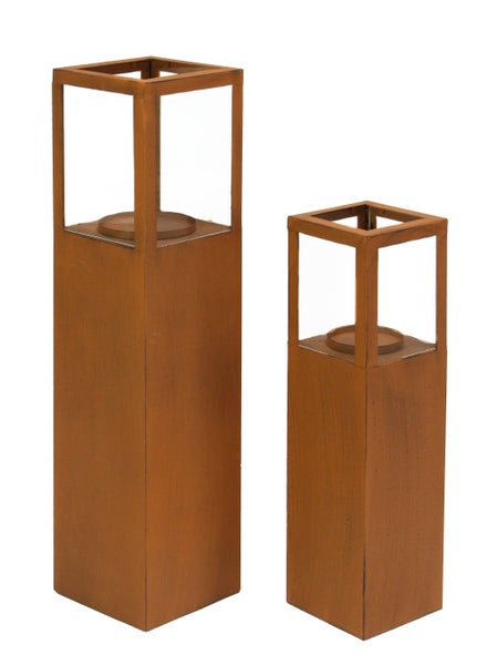 FRANK FLECHTWAREN | Windlichtsäule Trend, 2er Set, METALL, 15 x 15 x 55 cm, 18 x 18 x 74 cm, Kerzenteller für Kerzen Ø 9 cm, 12 cm geeignet, ohne Kerzen