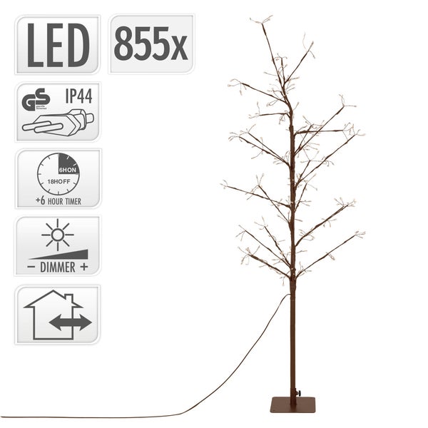 LED Lichtbaum mit 855 LEDs für den Innen und Außenbereich inklusive Timer und Dimmerfunktion mit Schutzart IP44 und GS Prüfsiegel.