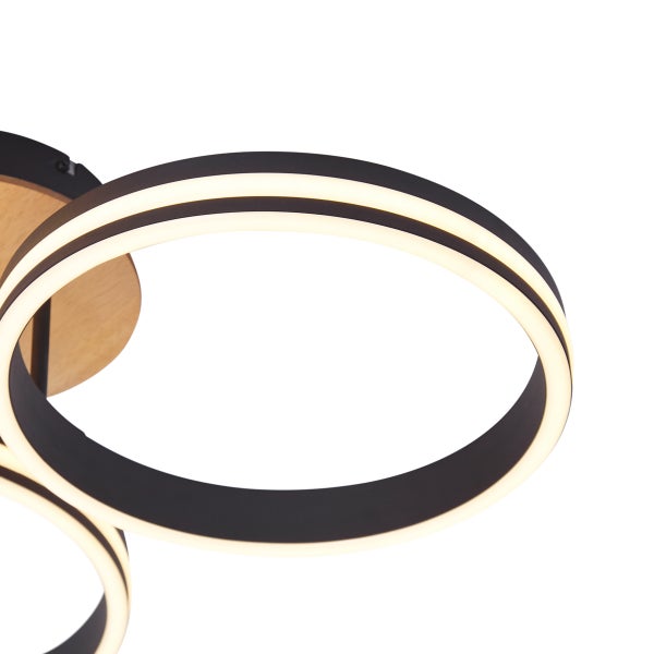 Moderne LED Deckenleuchte in Ringform mit Holzoptik Akzenten
