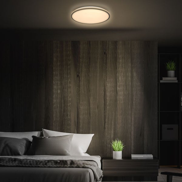 Briloner Pulup LED Deckenlampe, Dimmbar, Fernbedienung, Timer, Nachtlichtfunktion, Schwarz, Ø33 x 6 cm